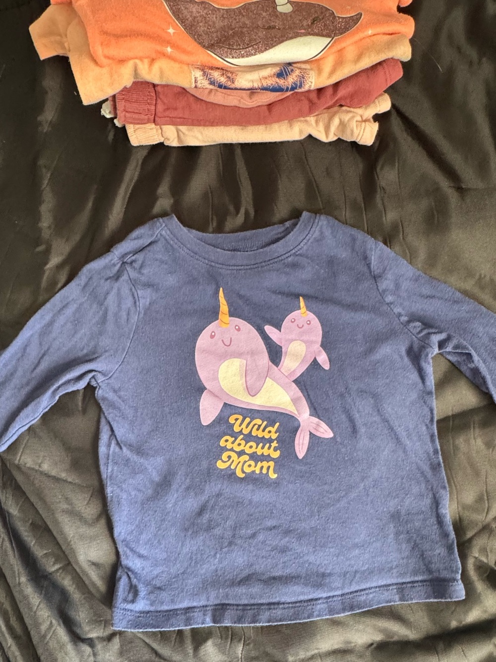 Old Navy Kids Long-Sleeve Navy Top with Pink Narwhal Graphic - Wild About Mom 3t